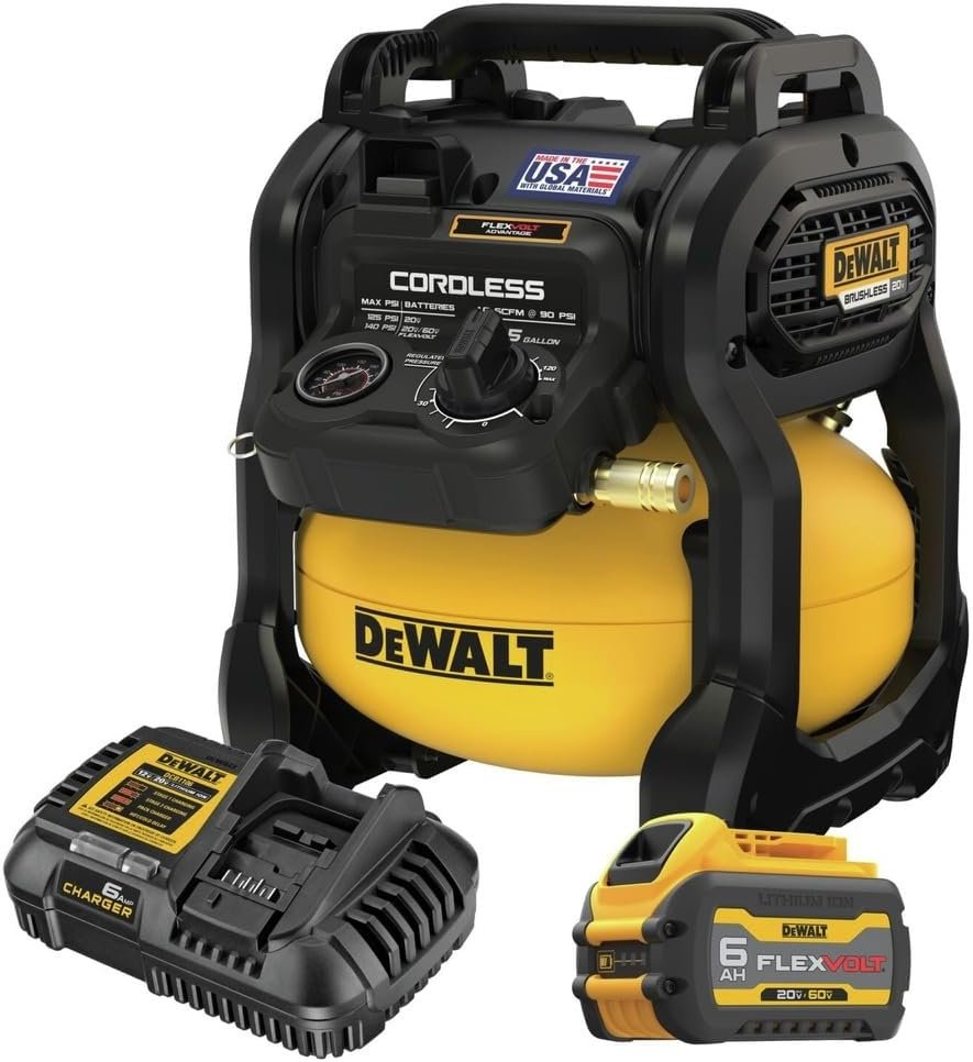 DEWALT 20V MAX* Portable Cordless Air Compressor Kit, 2.5 Gallons, PSI, Brushless with Battery Charger (DCC2520T1)