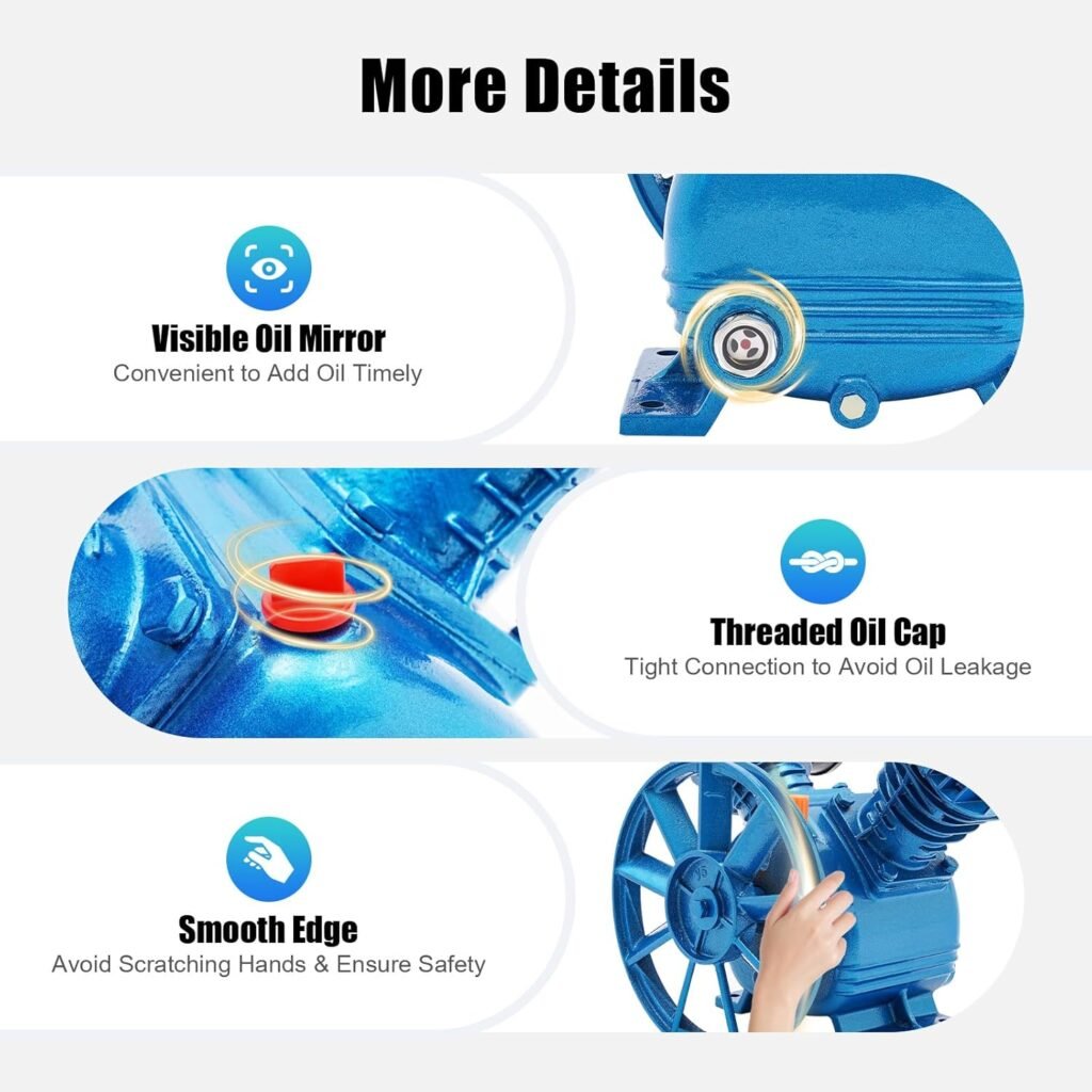 2200W 3HP Air Compressor Pump, High Efficiency 8.8CFM 115PIS Air Compressor Replacement Parts Ultra Quiet Air Compressors Pump for Chemical  Light Industry, Textile, Food Processing