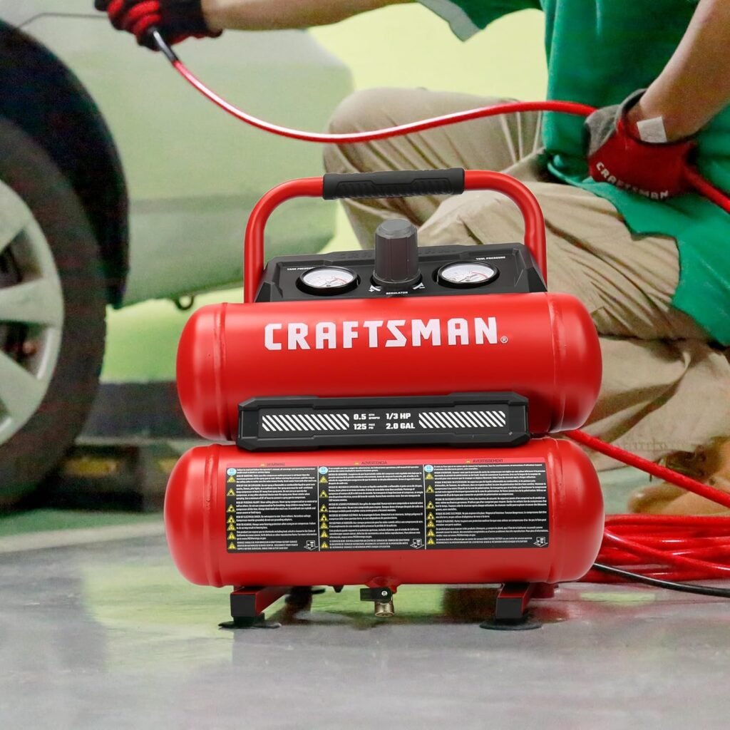 Craftsman 2-Gallon Air Compressor,/3 HP Oil-Free Twin Tank, PSI Max – Portable  Quiet Air Tool for Home DIY, Tire Inflation, Nailing  Spray Painting, Compact for Easy Storage