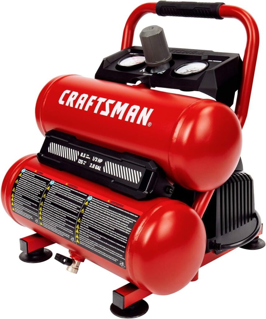 Craftsman 2-Gallon Air Compressor,/3 HP Oil-Free Twin Tank, PSI Max – Portable  Quiet Air Tool for Home DIY, Tire Inflation, Nailing  Spray Painting, Compact for Easy Storage