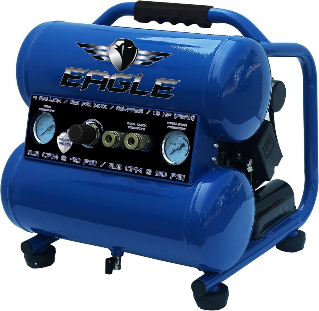 Eagle EA-2000 Silent Series Portable Air Compressor PSI, MAX PSI, V, Hot Dog with Panel, Blue, Gallon