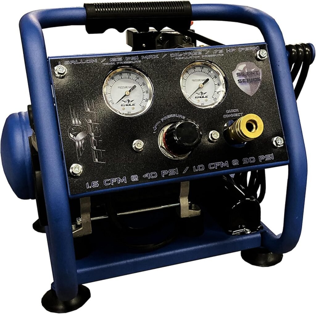 Eagle EA-2000 Silent Series Portable Air Compressor PSI, MAX PSI, V, Hot Dog with Panel, Blue, Gallon