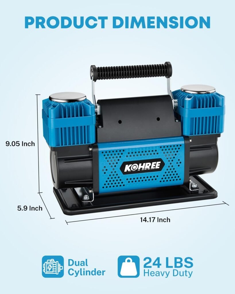 Kohree 12V Dual Cylinder Air Compressor, 12.35 ft³/Min Fast Tire Inflator, Portable Heavy Duty Tire Pump with Max PSI for Offroad Truck, RV, 4x4 Vehicles