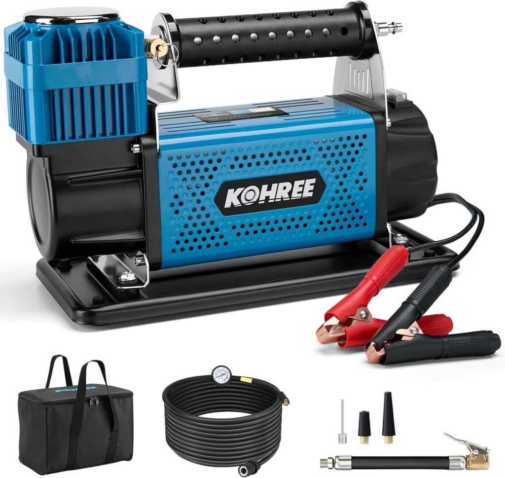 Kohree 12V Dual Cylinder Air Compressor, 12.35 ft³/Min Fast Tire Inflator, Portable Heavy Duty Tire Pump with Max PSI for Offroad Truck, RV, 4x4 Vehicles