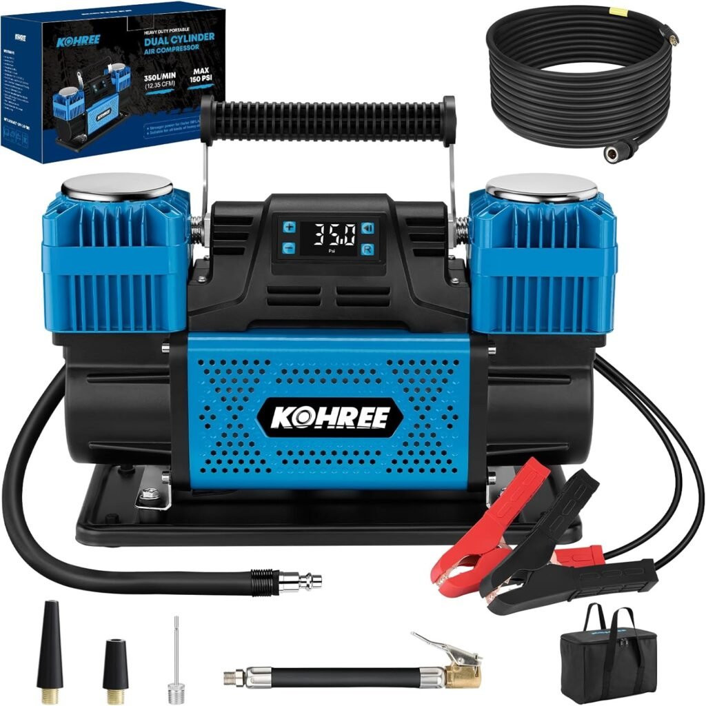 Kohree 12V Dual Cylinder Air Compressor with Digital Display Panel, Heavy Duty 12.35CFM Fast Tire Inflator Tire Pump for Offroad Truck RV 4x4 Vehicle, Max PSI