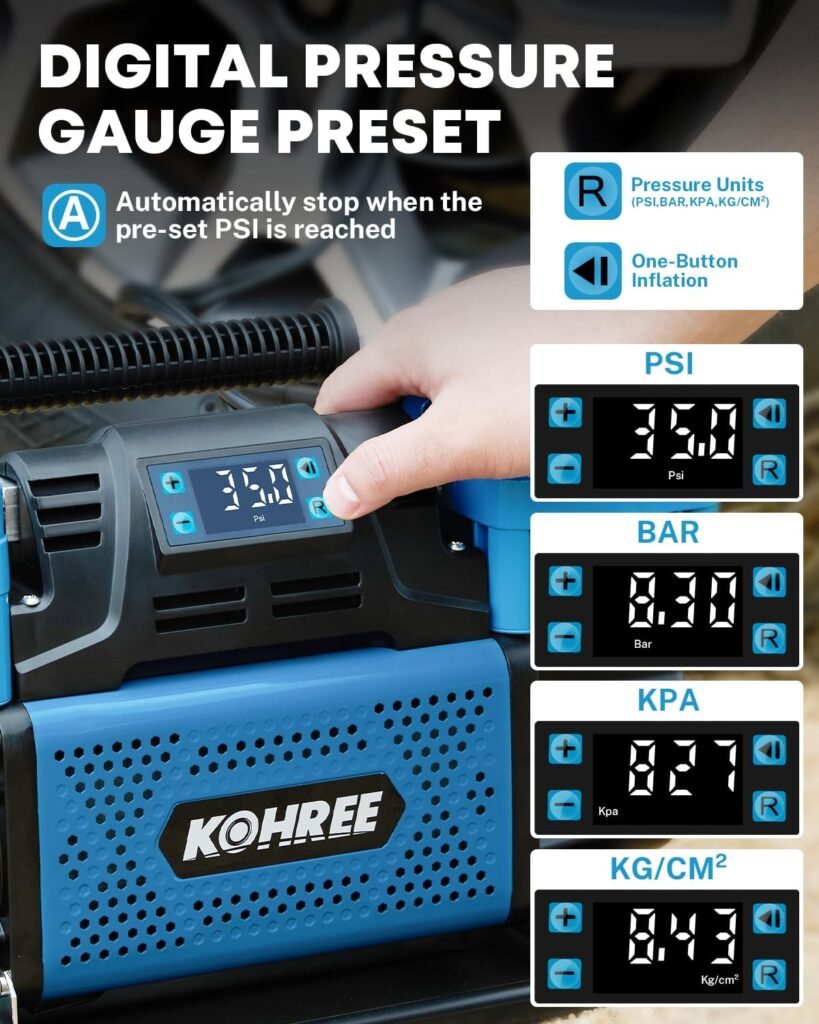 Kohree 12V Dual Cylinder Air Compressor with Digital Display Panel, Heavy Duty 12.35CFM Fast Tire Inflator Tire Pump for Offroad Truck RV 4x4 Vehicle, Max PSI