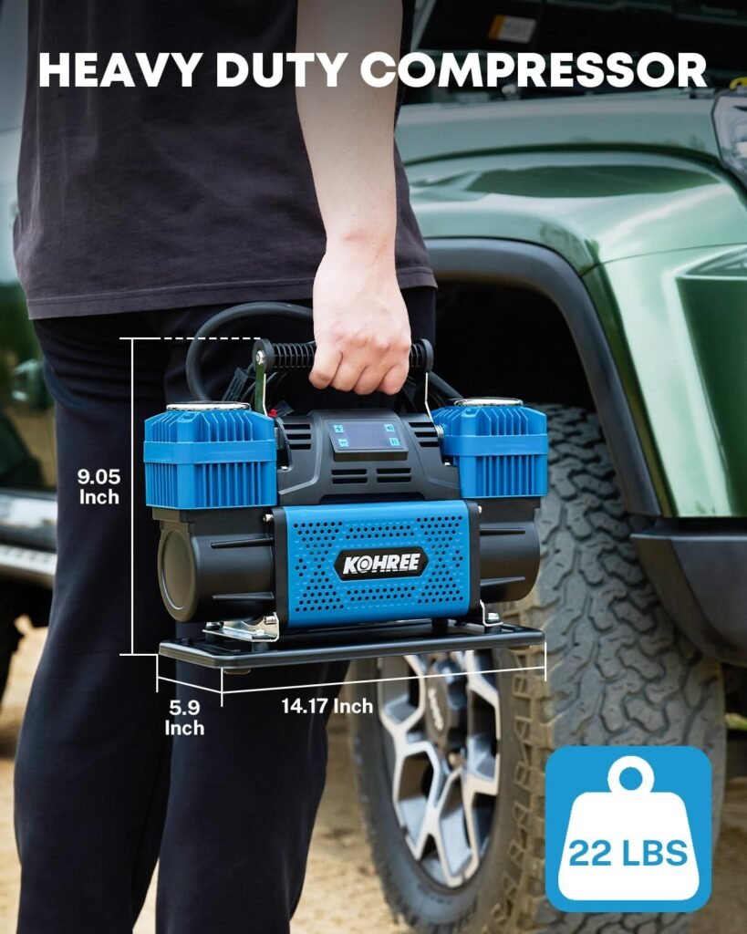 Kohree 12V Dual Cylinder Air Compressor with Digital Display Panel, Heavy Duty 12.35CFM Fast Tire Inflator Tire Pump for Offroad Truck RV 4x4 Vehicle, Max PSI