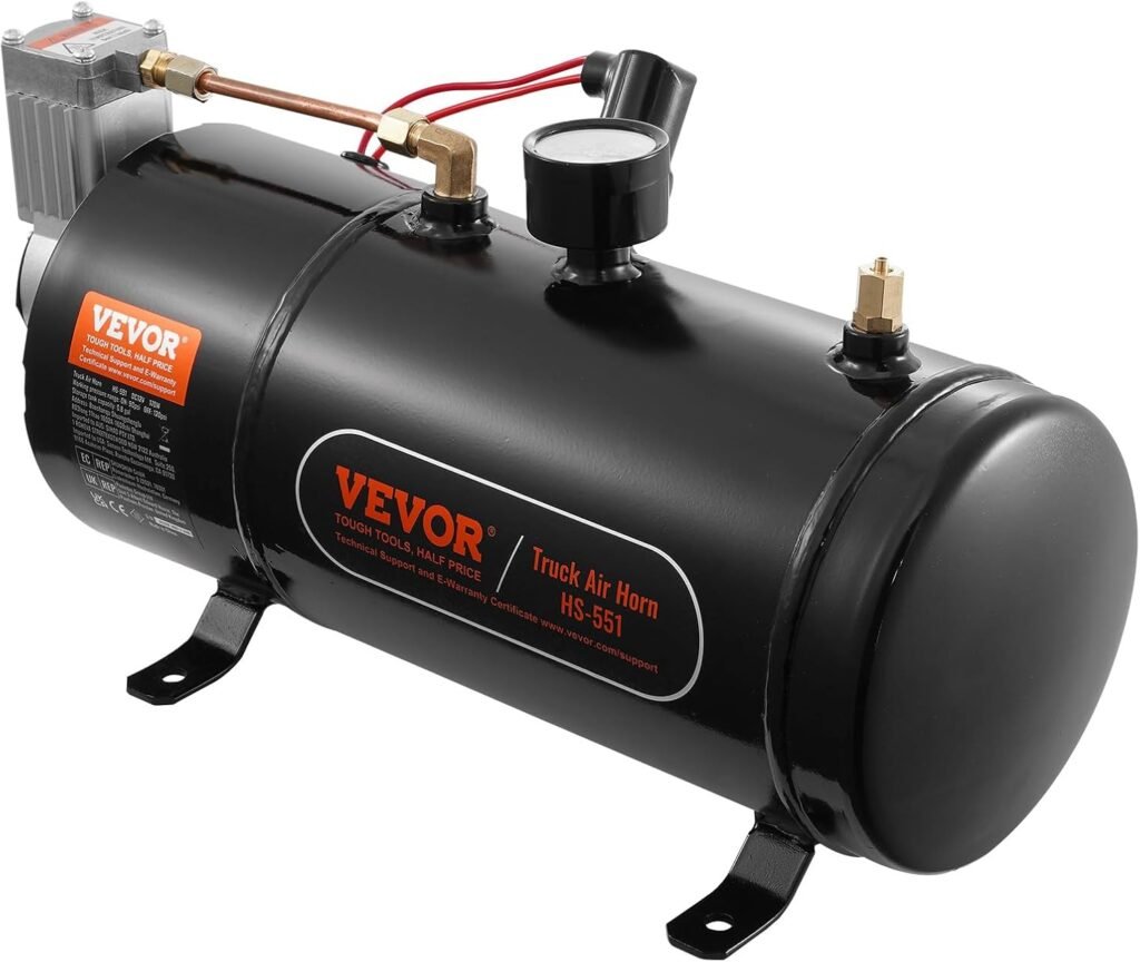 VEVOR 12V Air Compressor with 1.6 Gallon Tank, Train Horn Compressor, psi Working Pressure, Inflating Tires, Air Mattresses