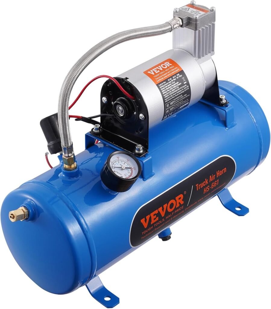 VEVOR 12V Air Compressor with 1.6 Gallon Tank, Train Horn Compressor, psi Working Pressure, Inflating Tires, Air Mattresses