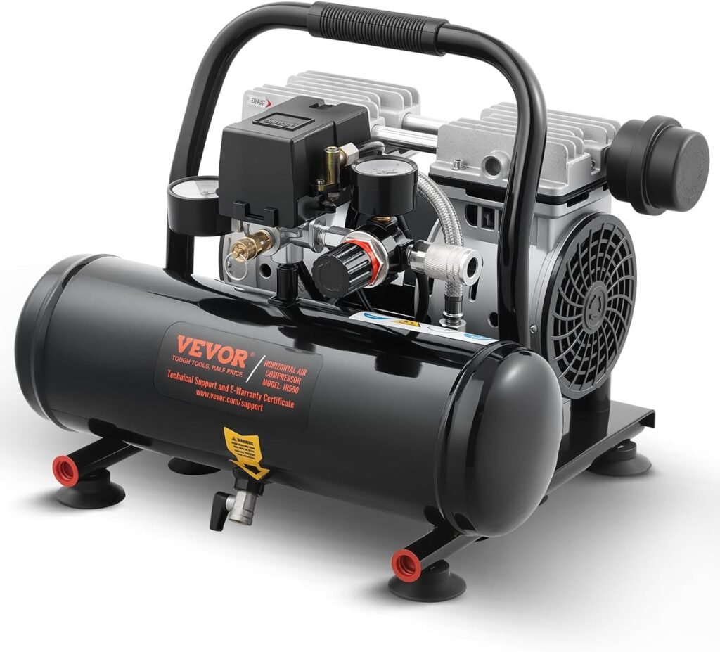 VEVOR Air Compressor, Gallon Steel Tank, 1HP 1.5CFM @ 90PSI Oil Free Air Compressor  Max. 120PSI Pressure, 78dB Ultra Quiet Portable Compressor for Auto Repair, Tire Inflation, Spray Painting, 120V
