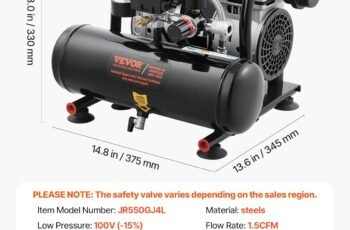 VEVOR Air Compressor, 1 Gallon Steel Tank, 1HP 1.5CFM @ 90PSI Oil Free Air Compressor & Max. 120PSI Pressure, 78dB Ultra Quiet Portable Compressor for Auto Repair, Tire Inflation, Spray Painting, 120V
