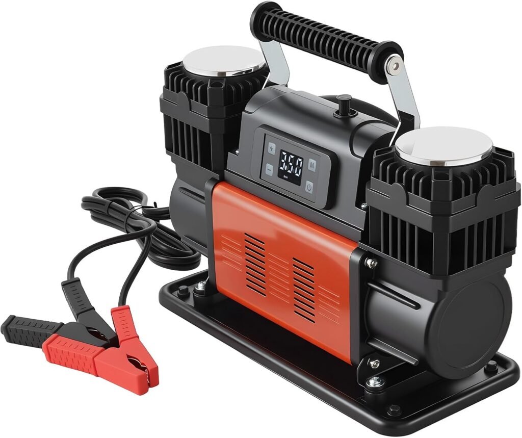 VEVOR Dual-Cylinder Heavy Duty Air Compressor, 10.6CFM Auto-Stop Portable Tire Inflator, 12V 150PSI Offroad Air Pump with LCD Digital Display  Adapters for Truck Car SUV x Vehicle RV