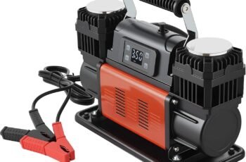 VEVOR Dual-Cylinder Heavy Duty Air Compressor, 10.6CFM Auto-Stop Portable Tire Inflator, 12V 150PSI Offroad Air Pump with LCD Digital Display & Adapters for Truck Car SUV 4 x 4 Vehicle RV