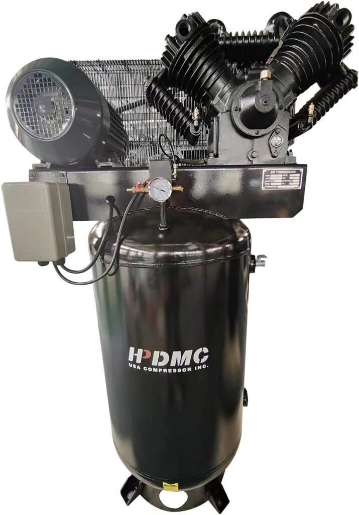 10-HP Air Compressor 80-Gallon Vertical ASME Tank 37CFM Max.175PSI 220V 3-Phase Two-Stage Electric Stationary Air Compressor