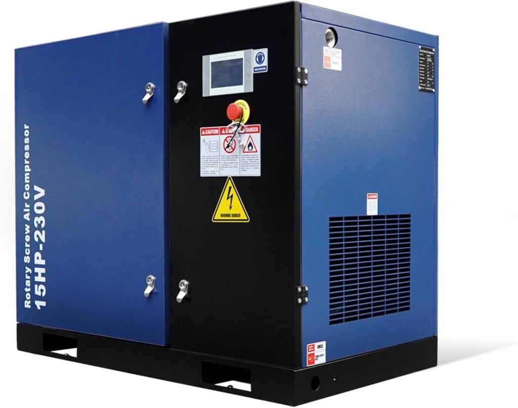 15HP Rotary Screw Air Compressor, 56CFM@125PSI, 230V 3-Phase 60Hz, Industrial-Grade Fixed Speed Air Compressed System with NPT Outlet for Workshop, Production Line Applications