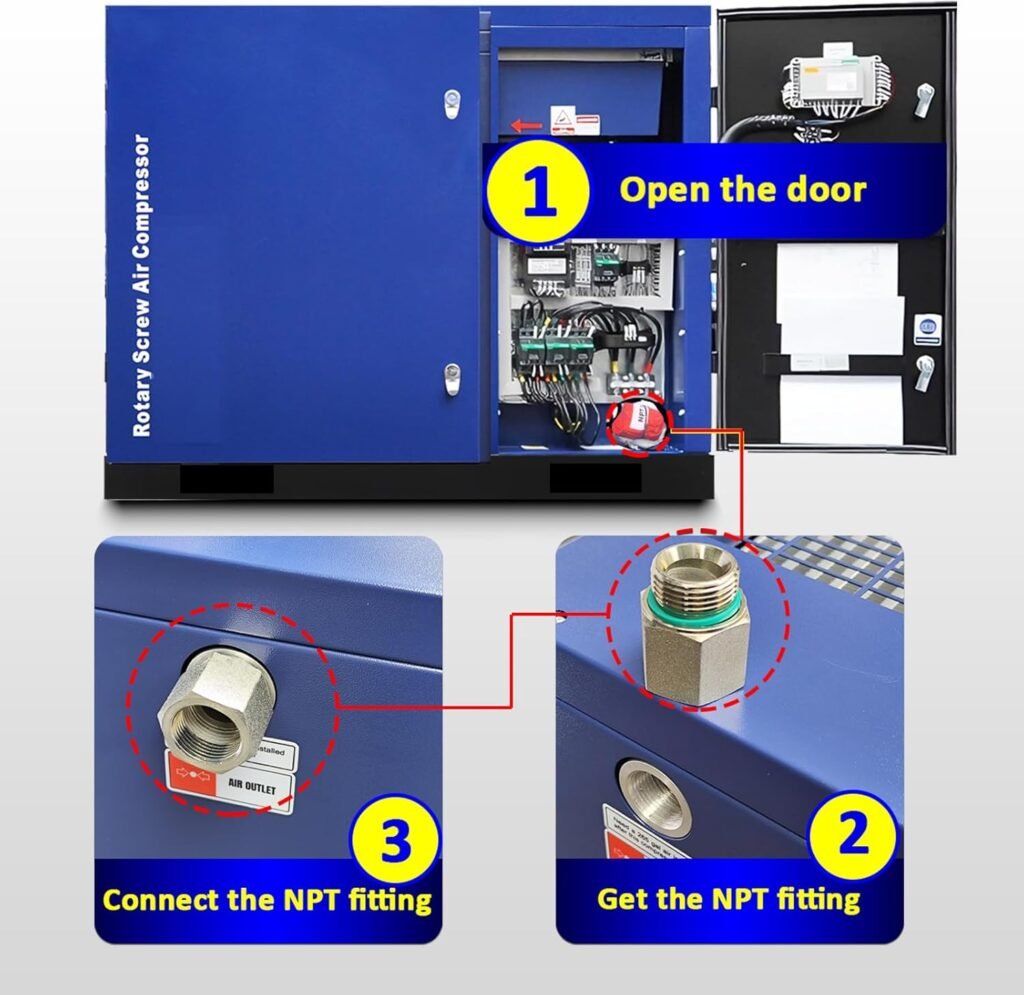 15HP Rotary Screw Air Compressor, 56CFM@125PSI, 230V 3-Phase 60Hz, Industrial-Grade Fixed Speed Air Compressed System with NPT Outlet for Workshop, Production Line Applications