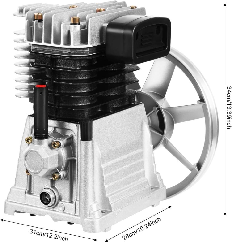 Air Compressor Pump, 3HP Industrial Compressor Head Pump Motor, 66Gal/min Twin Cylinder Aluminum Air Compressor Head Piston Style Splash Lubrication Pump