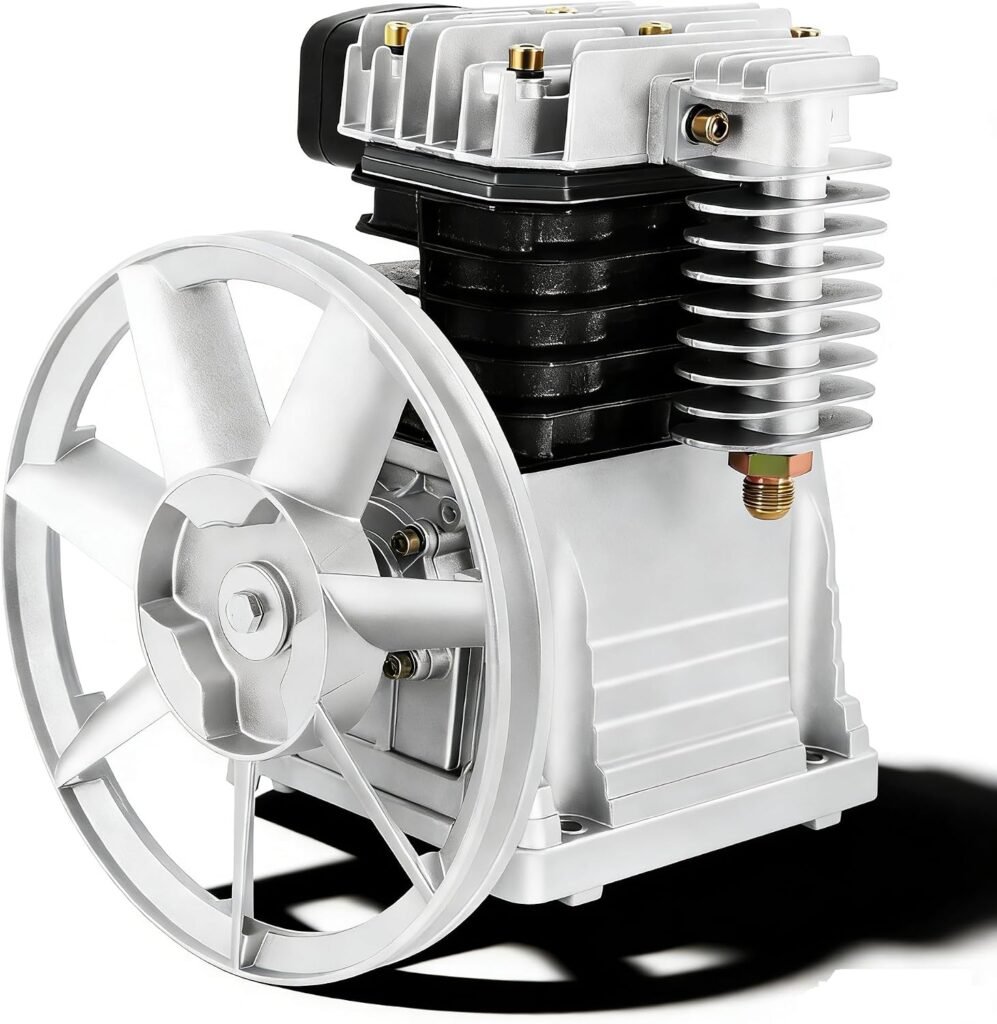 Air Compressor Pump, 3HP Industrial Compressor Head Pump Motor, 66Gal/min Twin Cylinder Aluminum Air Compressor Head Piston Style Splash Lubrication Pump