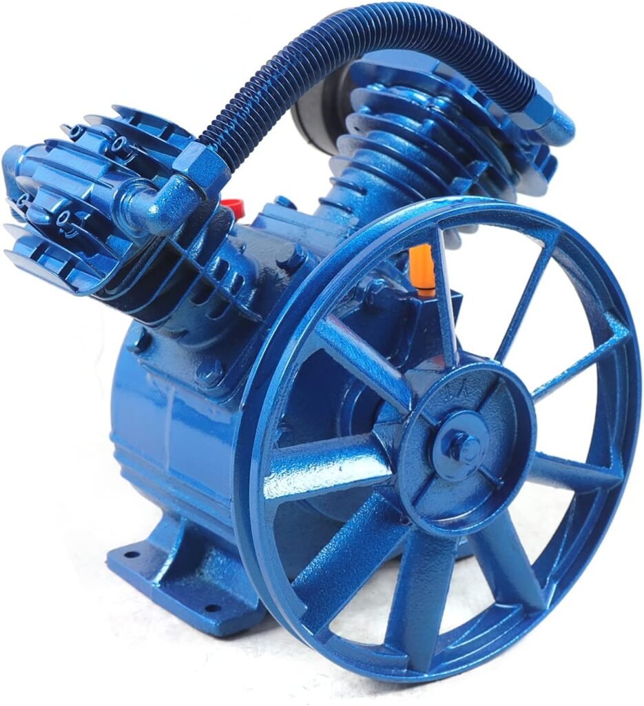 Air Compressor Pump Head, 3HP 183PSI 3.5CFM, 2-Cylinder Oil Lubricated Air Compressor Piston Pump Head, V-Type Cast Iron Replacement, Universal Air Compressor Pump Motor Head