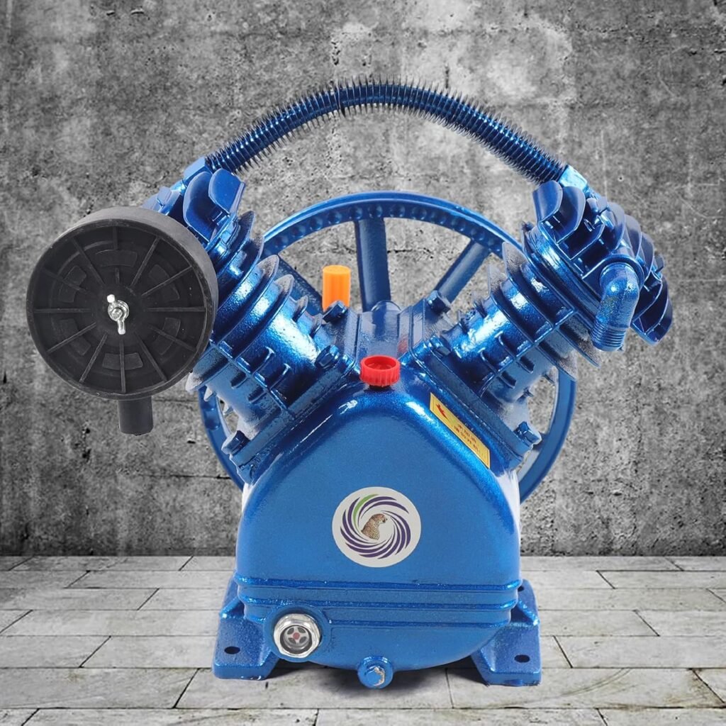 Air Compressor Pump Head, 3HP 183PSI 3.5CFM, 2-Cylinder Oil Lubricated Air Compressor Piston Pump Head, V-Type Cast Iron Replacement, Universal Air Compressor Pump Motor Head