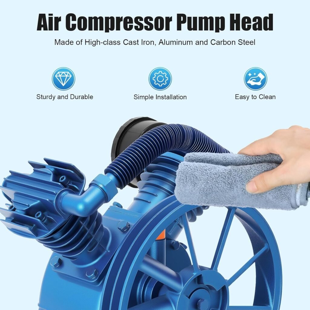Air Compressor Pump Head, 5.5HP 11CFM 175PSI, 2-Cylinder Oil Lubricated Air Compressor Piston Pump Head, V-Type Cast Iron Replacement, Universal Air Compressor Pump Motor Head