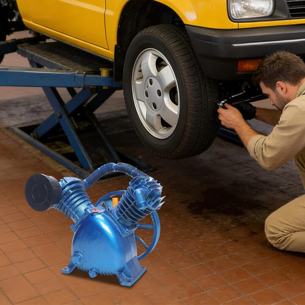 Air Compressor Pump Head, 5.5HP  175PSI, Twin Cylinder Oil Lubricated Air Compressor Piston Pump Head, V-Type Cast Iron Replacement, Universal Air Compressor Pump Motor Head
