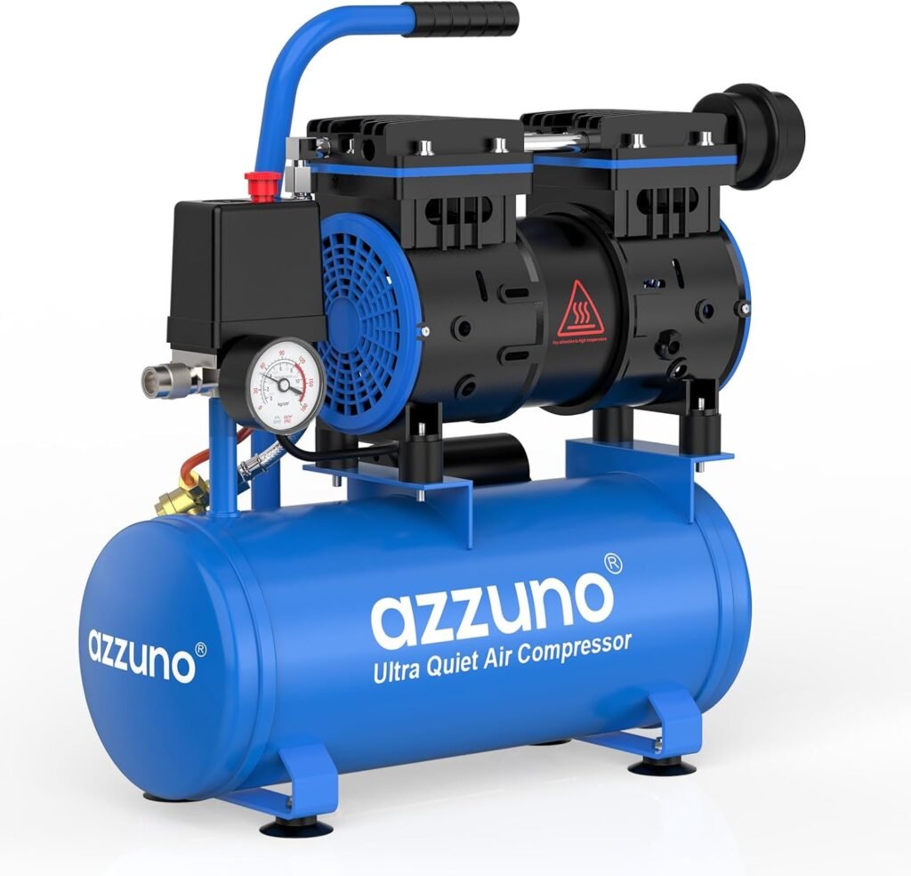 AZZUNO Gallon Air Compressor, 4.2CFM@90PSI Oil Free Air Compressor Tank Max.145PSI Pressure, dB Ultra Quiet Compressor for Auto Repair, Tire Inflation, Spray Painting, Woodwork Nailing