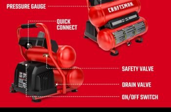 Craftsman 2-Gallon Air Compressor, 1/3 HP Oil-Free Twin Tank, 125 PSI Max – Portable & Quiet for Home DIY, Tire Inflation, Nailing & Spray Painting (Twin Stack)