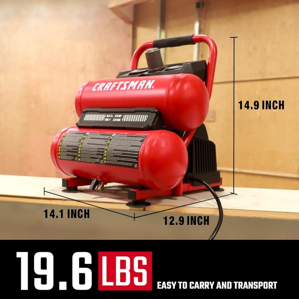 Craftsman 2-Gallon Air Compressor,/3 HP Oil-Free Twin Tank, PSI Max – Portable  Quiet for Home DIY, Tire Inflation, Nailing  Spray Painting (Twin Stack)