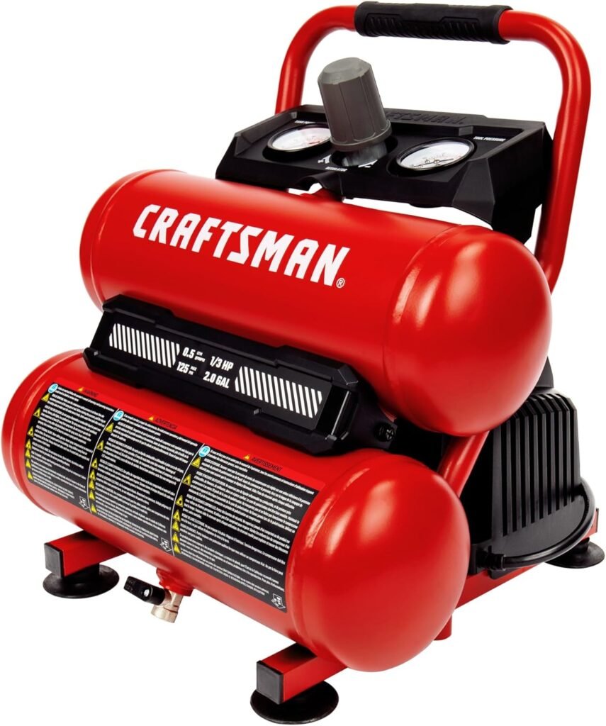 Craftsman 2-Gallon Air Compressor,/3 HP Oil-Free Twin Tank, PSI Max – Portable  Quiet for Home DIY, Tire Inflation, Nailing  Spray Painting (Twin Stack)