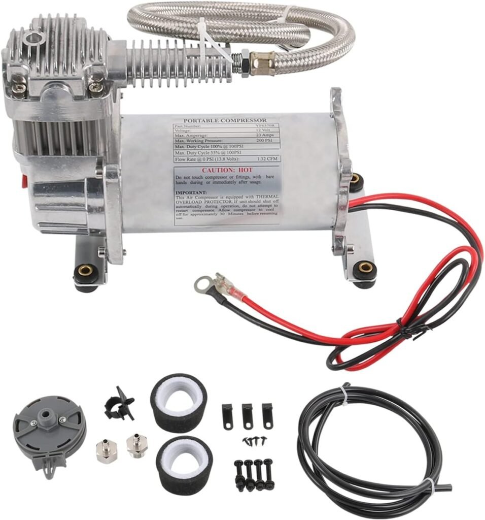 DICMIC 12V 444C PSI Chrome Air Compressor for Auto/Motorcycle