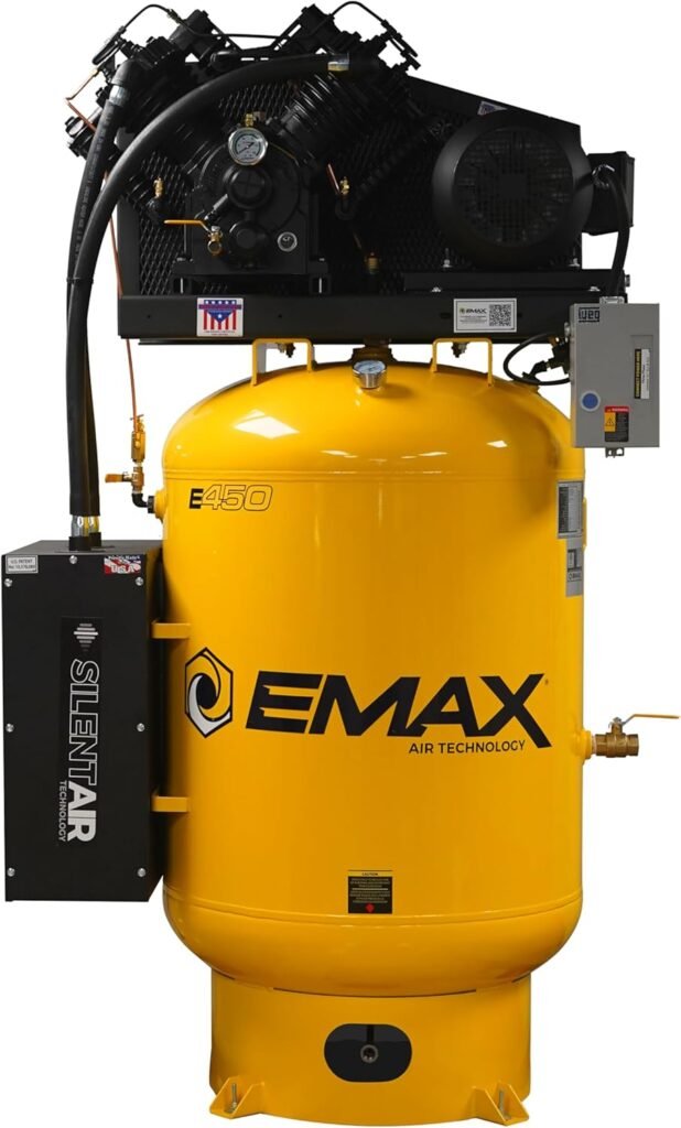EMAX ESP10V120V1 HP Gallon Stage Single Phase Industrial V4 Pressure Lubricated Pump 38CFM@100 PSI Plus Patented Silent Air Compressor