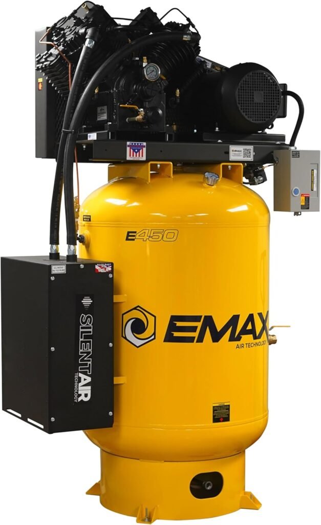 EMAX ESP10V120V1 HP Gallon Stage Single Phase Industrial V4 Pressure Lubricated Pump 38CFM@100 PSI Plus Patented Silent Air Compressor