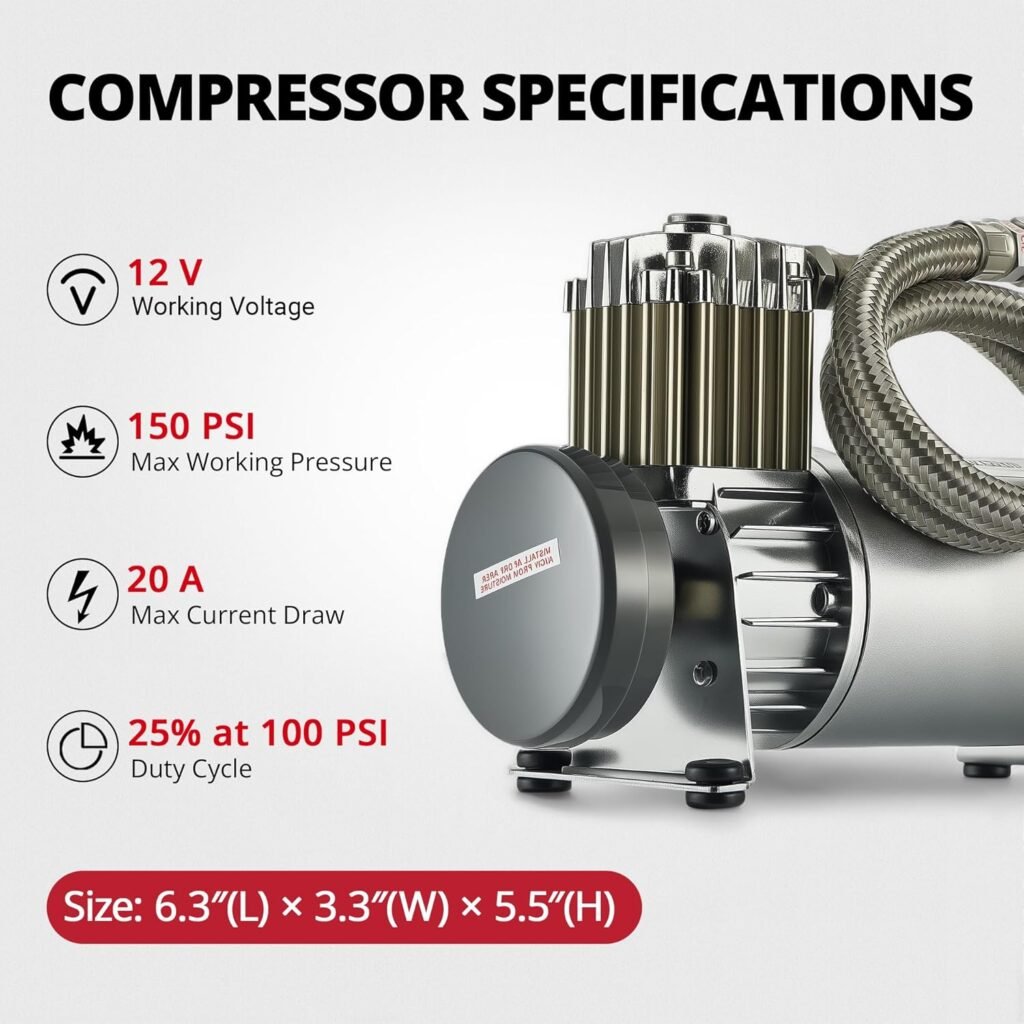 EVIL ENERGY Gallon Air Tank and Compressor Kit Ports/4 NPT 150PSI Rated 12V Compressor Air Tank for Air Horn, Inflating Tires, Car, Truck, Suspension Systems, Train Horn, DIY Pneumatic Tools