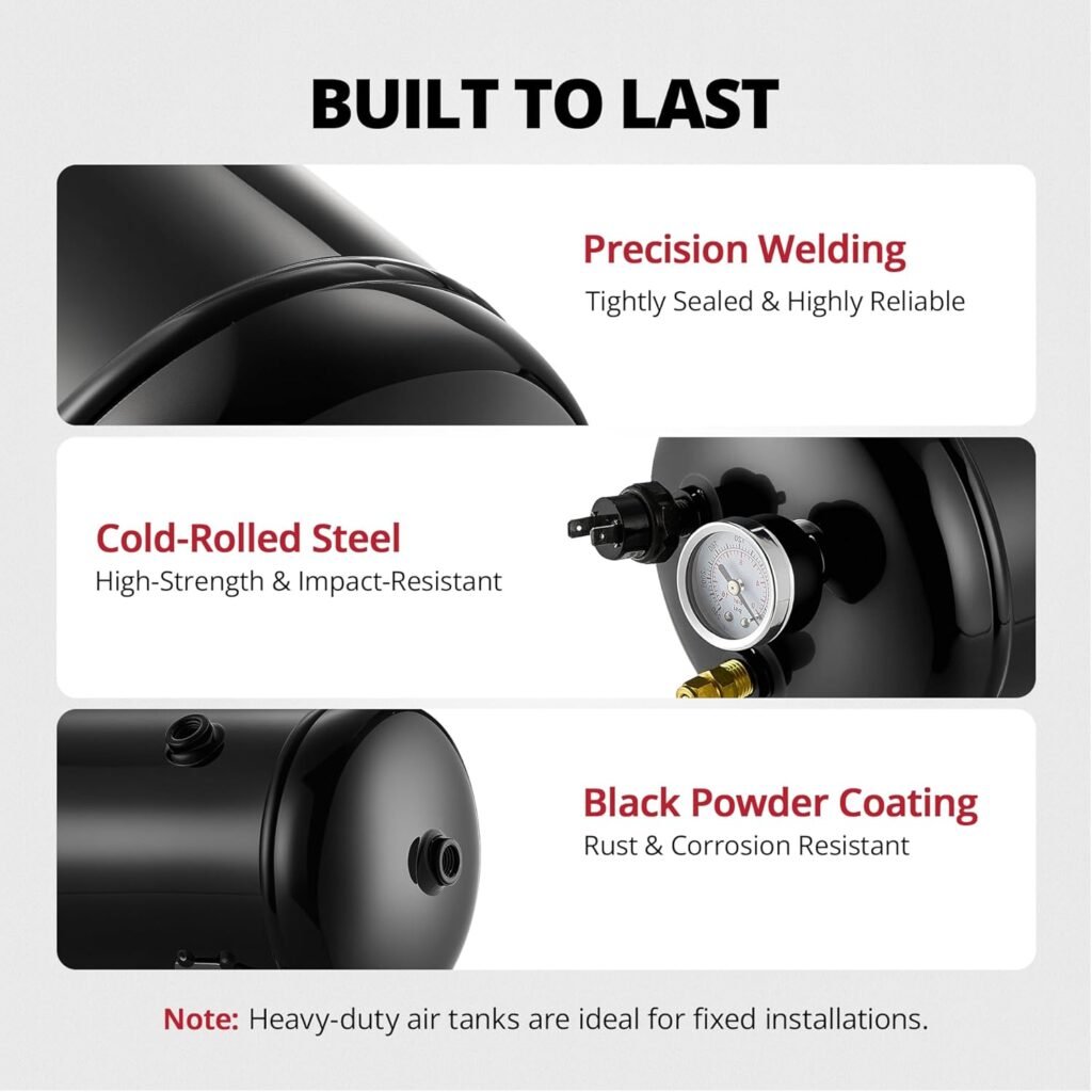 EVIL ENERGY Gallon Air Tank and Compressor Kit Ports/4 NPT 150PSI Rated 12V Compressor Air Tank for Air Horn, Inflating Tires, Car, Truck, Suspension Systems, Train Horn, DIY Pneumatic Tools