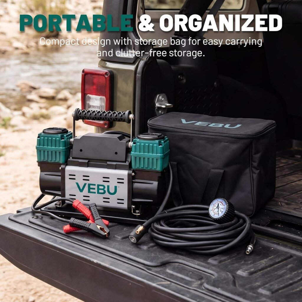 Heavy Duty Air Compressor 12V Tire Inflator, Dual Cylinder 125PSI with In-line Pressure Gauge, 10.6CFM Fast Inflation for Off-road Vehicles, Trucks, SUVs, RVs, ATVs, DC Power, Corded Electric Heavy Duty Air Compressor 12V Tire Inflator, Dual Cylinder 125PSI with In-line Pressure Gauge, 10.6CFM Fast Inflation for Off-road Vehicles, Trucks, SUVs, RVs, ATVs, DC Power, Corded Electric