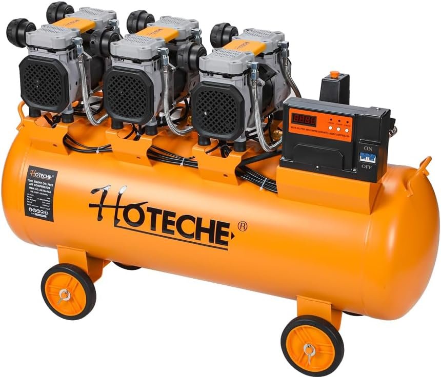 Hoteche Gallon Silent Oil-Free Air Compressor, 5.4HP (1.8HP*3) High Flow 425L/Min Ultra Quiet Electric Air Pump with Triple Motors Dual Cylinders for Workshop, Industrial Painting Air Tools Hoteche Gallon Silent Oil-Free Air Compressor, 5.4HP (1.8HP*3) High Flow 425L/Min Ultra Quiet Electric Air Pump with Triple Motors Dual Cylinders for Workshop, Industrial Painting Air Tools