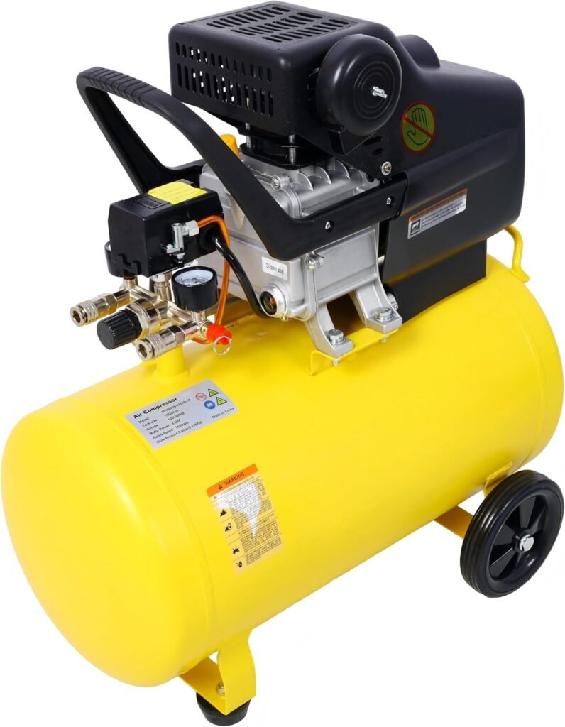 LuckyNote Oil-Lubricated Air Compressor Tank Ultra Quiet Horizontal Tank Adjustable Pressure with Built-in Wheel (4.5HP Portable Gallons)