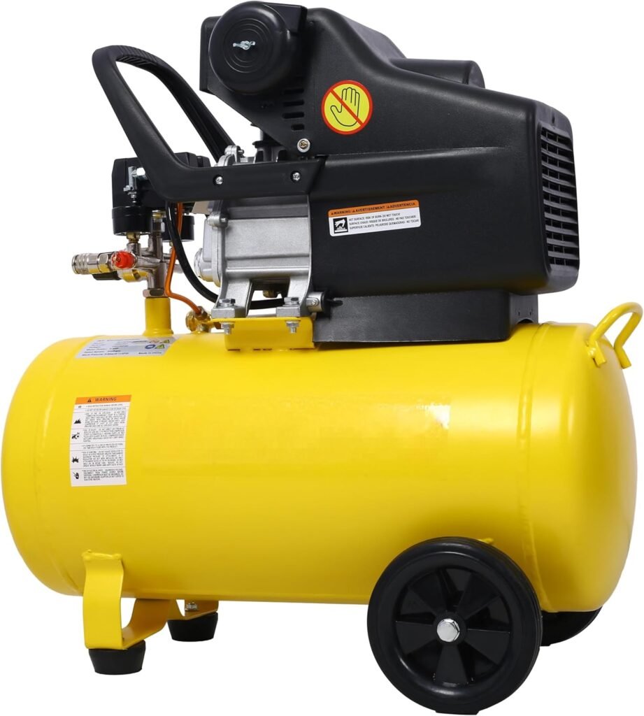 LuckyNote Oil-Lubricated Air Compressor Tank Ultra Quiet Horizontal Tank Adjustable Pressure with Built-in Wheel (4.5HP Portable Gallons)