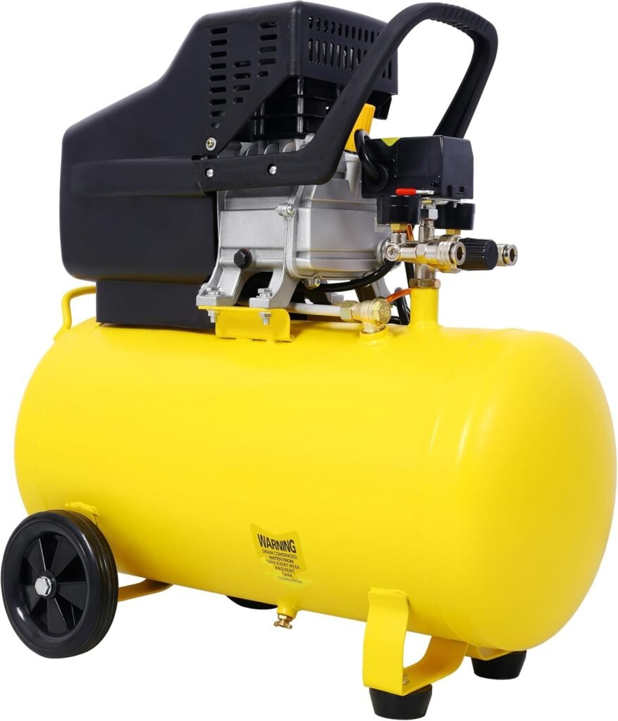 LuckyNote Oil-Lubricated Air Compressor Tank Ultra Quiet Horizontal Tank Adjustable Pressure with Built-in Wheel (4.5HP Portable Gallons)
