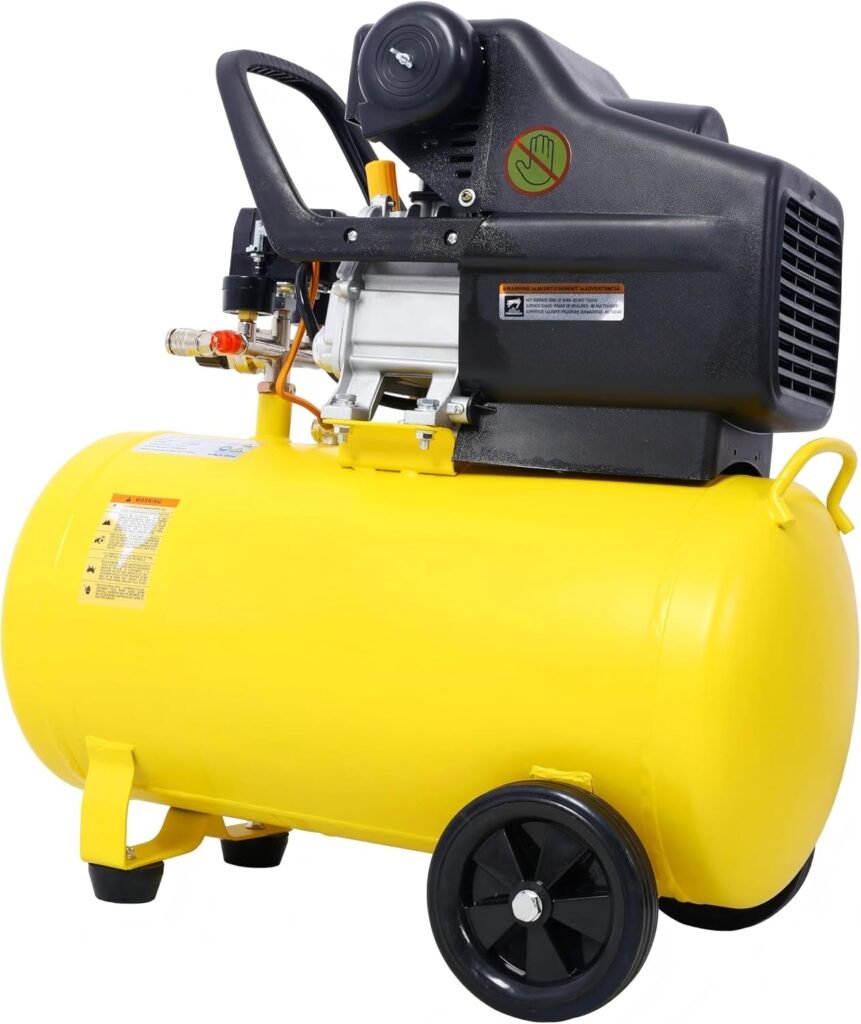 LuckyNote Oil-Lubricated Air Compressor Tank Ultra Quiet Horizontal Tank Adjustable Pressure with Built-in Wheel (4.5HP Portable Gallons)