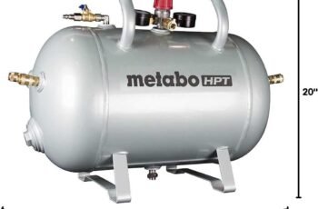 Metabo HPT Reserve Air Tank, High Capacity 10 Gallon Air Tank, ASME Certified, 5 Quick Connect Couplers, Industrial Pressure Gauges, Angled Steel Legs for Stability, UA3810AB