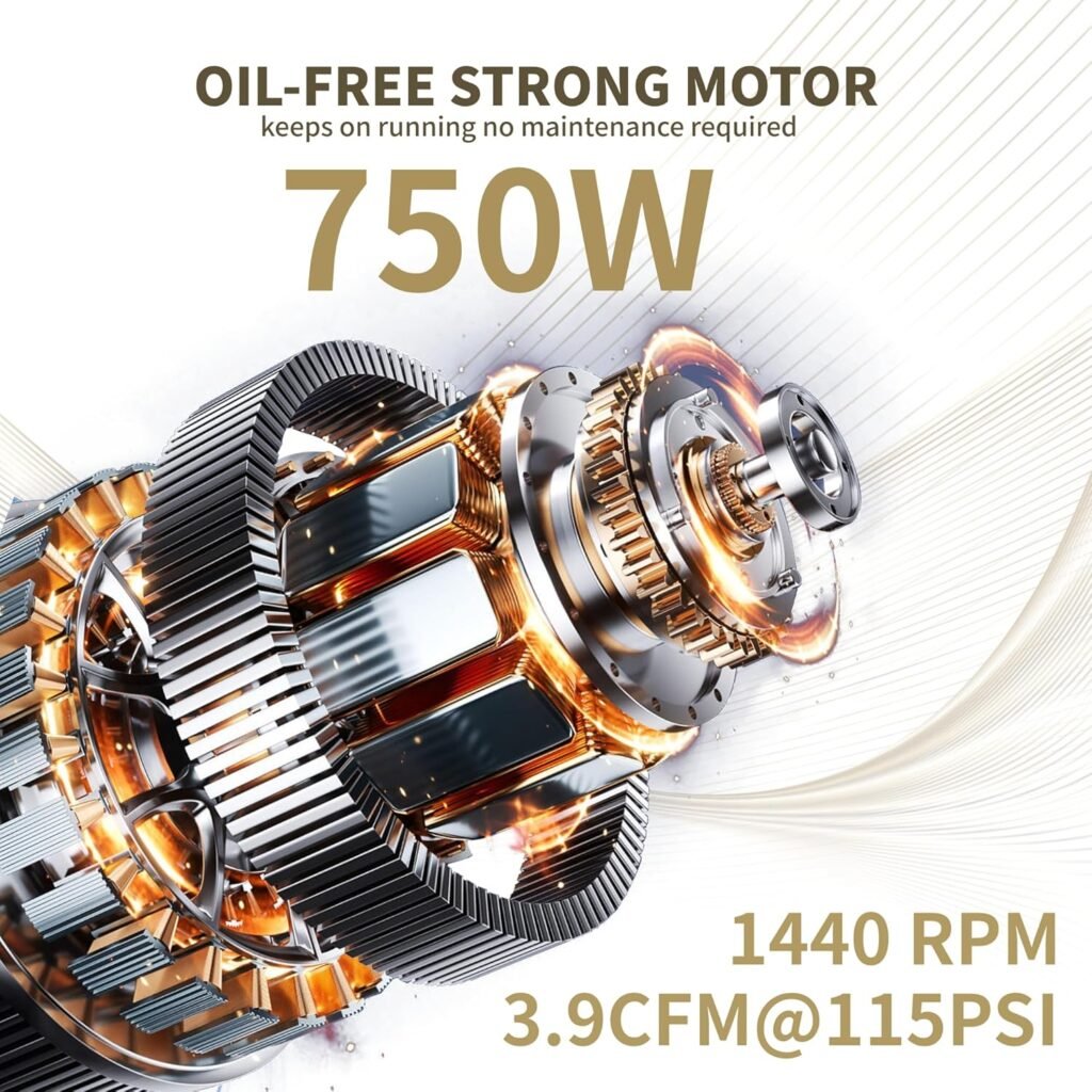 MZB 2.4 Gallon Ultra Quiet Air Compressor 1.0HP 110V/60Hz 5.65CFM, MAX 115PSI Steel Tanks Oil-Free 65dB Noise Level Air Compressor for Spray Painting, Auto Repair, Carpentry Decoration