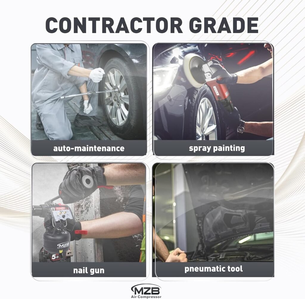 MZB 2.4 Gallon Ultra Quiet Air Compressor 1.0HP 110V/60Hz 5.65CFM, MAX 115PSI Steel Tanks Oil-Free 65dB Noise Level Air Compressor for Spray Painting, Auto Repair, Carpentry Decoration