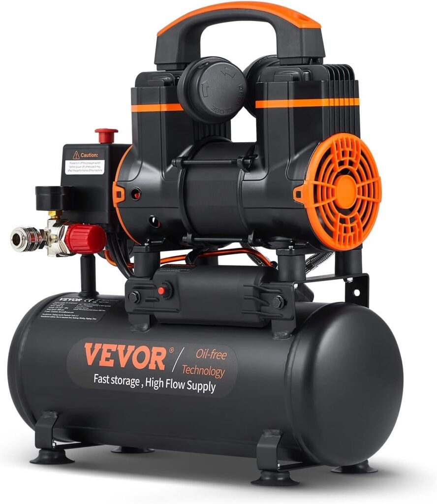 VEVOR Air Compressor, 4.6 Gallon Steel Tank, 1HP 2.2CFM@90 PSI Oil Free Air Compressor  Max 120PSI Pressure, 80dB Ultra Quiet Portable Compressor for Auto Repair, Tire Inflation, Spray Painting, 120V
