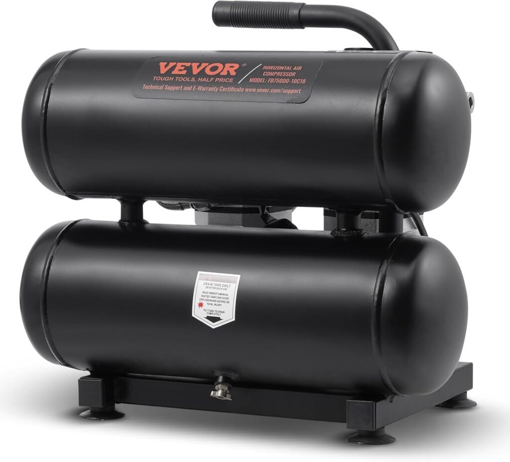 VEVOR Air Compressor, 4.6 Gallon Steel Tank, 1HP 2.2CFM@90 PSI Oil Free Air Compressor  Max 120PSI Pressure, 80dB Ultra Quiet Portable Compressor for Auto Repair, Tire Inflation, Spray Painting, 120V