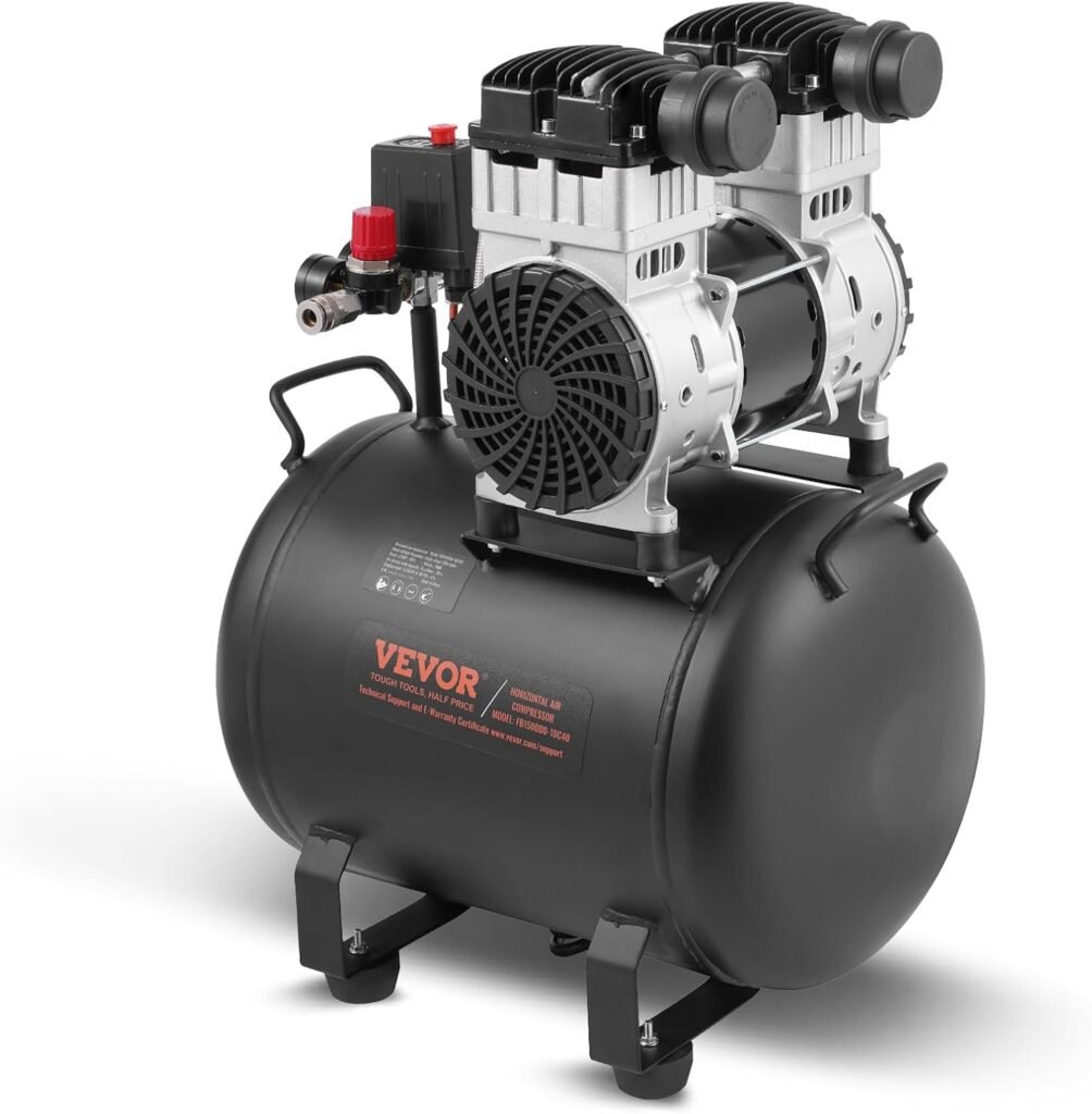 VEVOR Air Compressor, Gallon Steel Tank, 2HP 5.3 CFM@90 PSI Oil Free Air Compressor  Max. 125PSI Pressure, 78dB Ultra Quiet Portable Compressor, for Auto Repair, Tire Inflation, Spray Painting