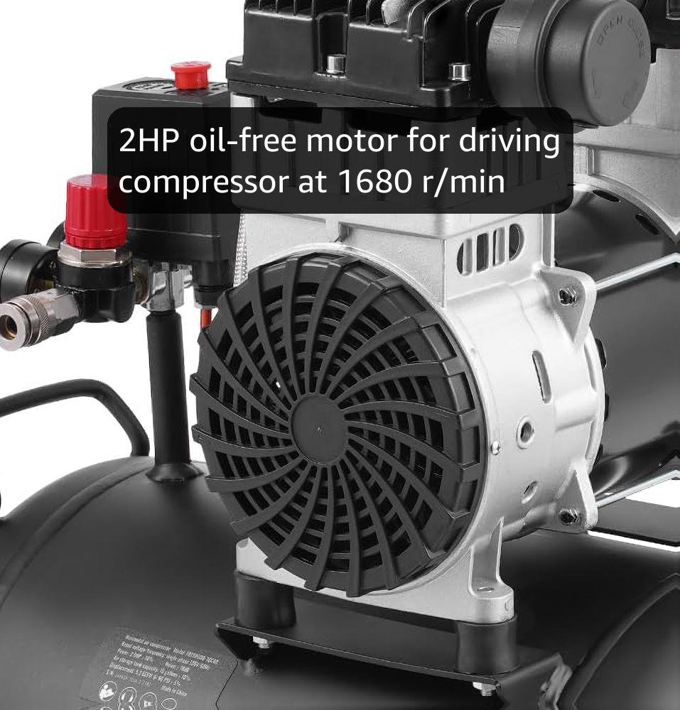 VEVOR Air Compressor, Gallon Steel Tank, 2HP 5.3 CFM@90 PSI Oil Free Air Compressor  Max. 125PSI Pressure, 78dB Ultra Quiet Portable Compressor, for Auto Repair, Tire Inflation, Spray Painting