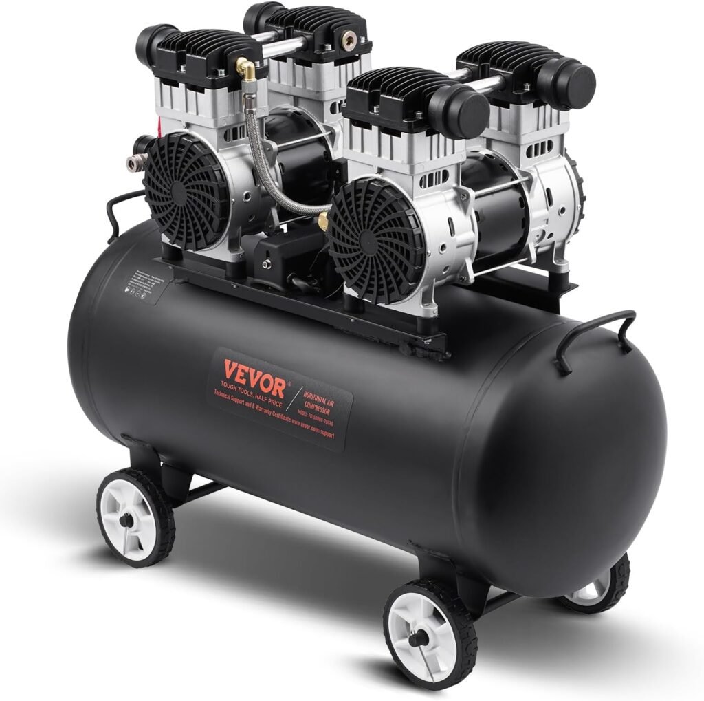 VEVOR Air Compressor, Gallon Steel Tank, 4HP 10.6 CFM@90 PSI Oil Free Air Compressor  Max. 125PSI Pressure, 78dB Ultra Quiet Compressor for Auto Repair, Tire Inflation, Spray Painting (220V 60Hz)
