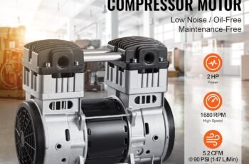 VEVOR Air Compressor Motor, 2HP 5.2CFM @ 90PSI Oil Free Air Compressor Pump & Max. 145PSI Pressure, 78dB Ultra-Quiet Compressor Motor for Auto Repair, Tire Inflation, Spray Painting, Woodwork Nailing